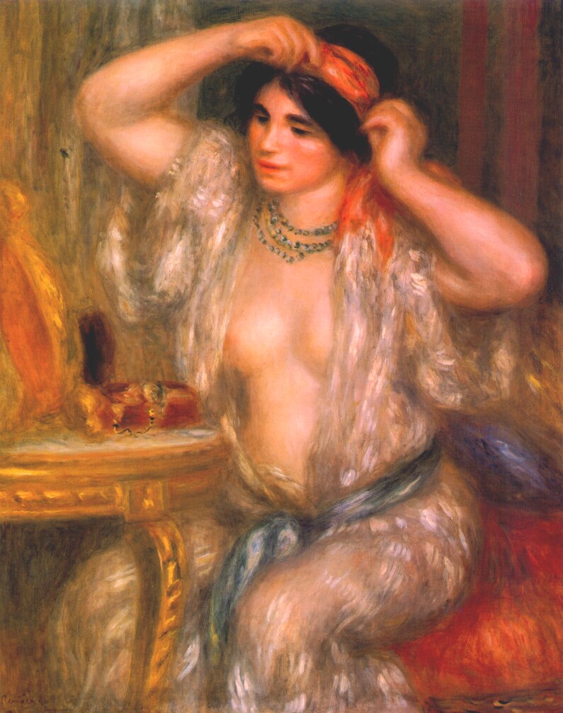 Gabrielle at the mirror (1910) – Pierre-Auguste Renoir Tablo