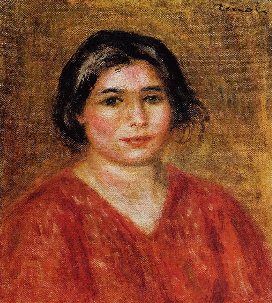 Gabrielle in a Red Blouse (1913) - Pierre-Auguste Renoir Tablo
