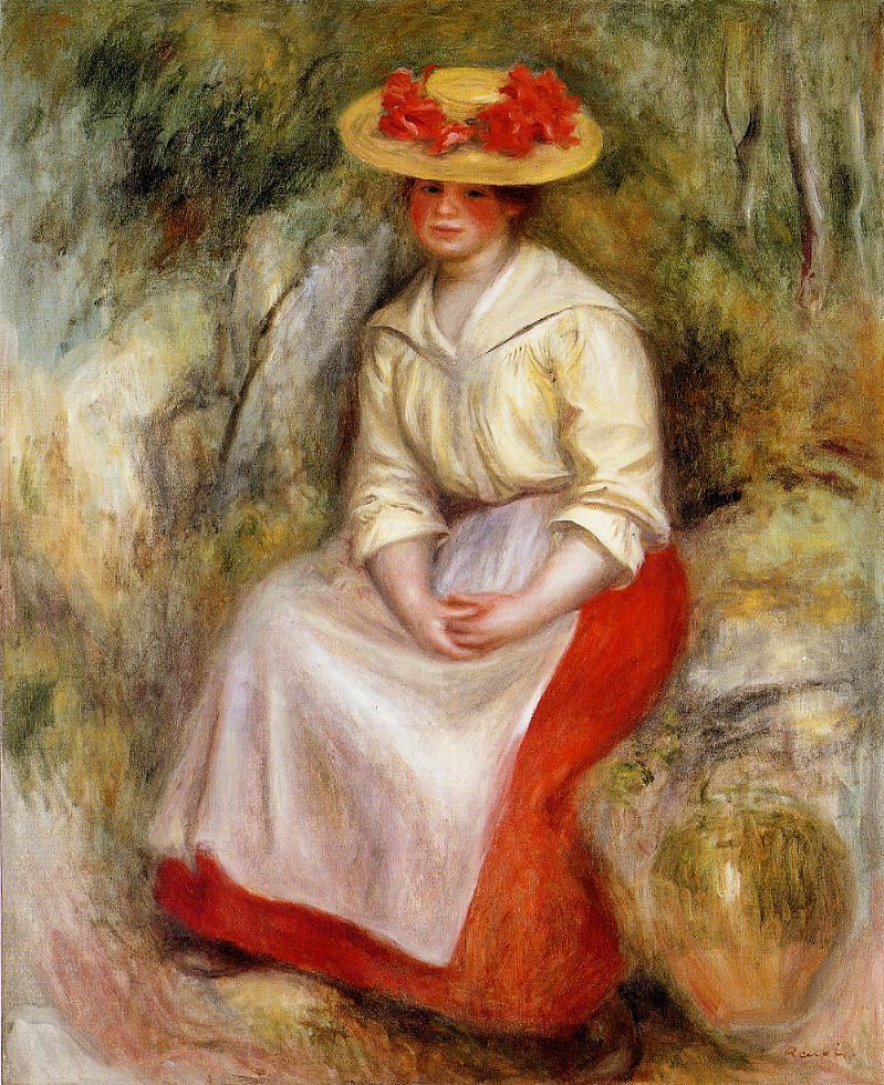 Gabrielle in a Straw Hat (1900) - Pierre-Auguste Renoir Tablo