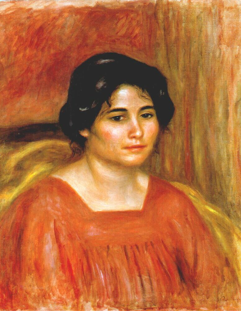 Gabrielle in a red blouse (1910) – Pierre-Auguste Renoir Tablo