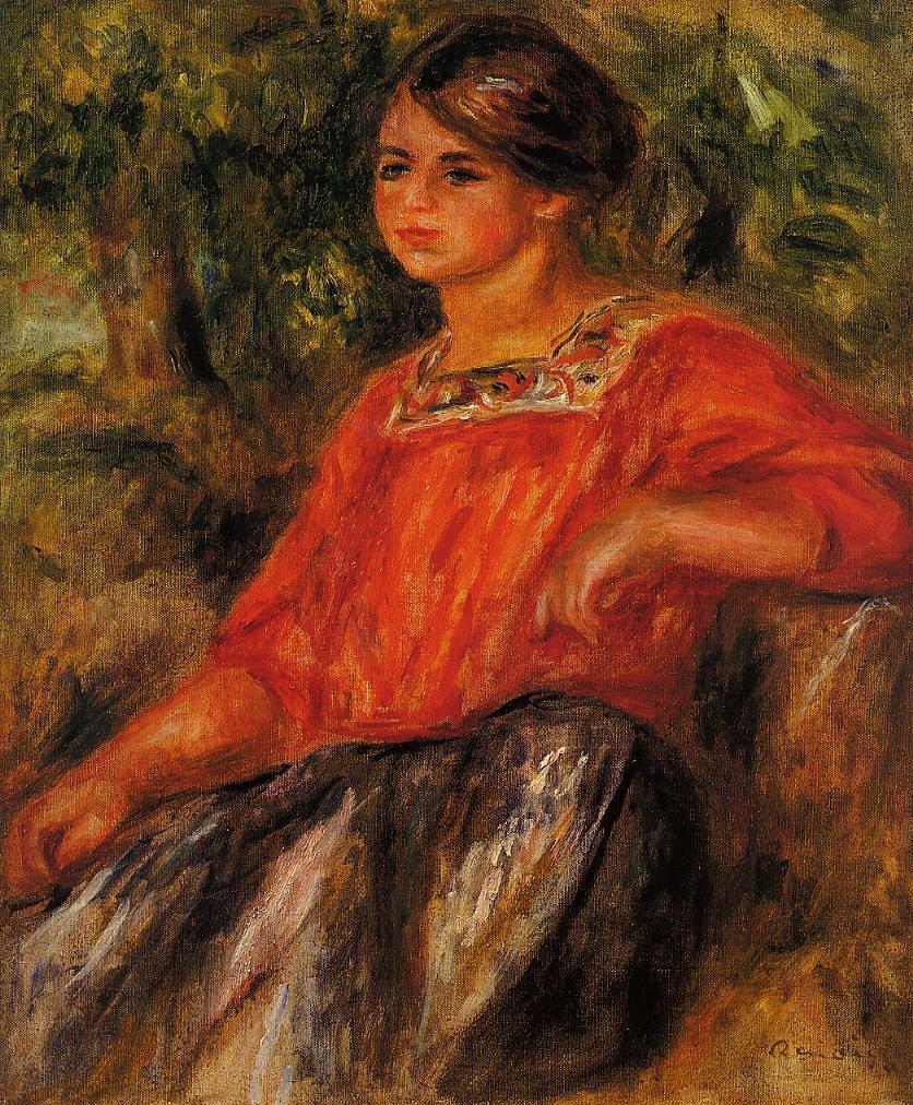Gabrielle in the Garden at Cagnes (1911) - Pierre-Auguste Renoir Tablo