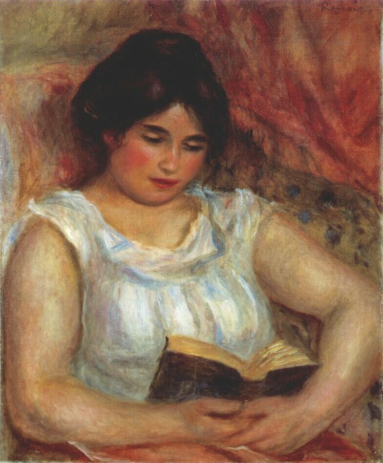 Gabrielle reading (1906) - Pierre-Auguste Renoir Tablo