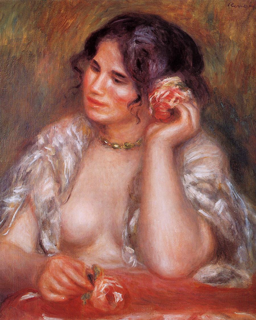Gabrielle with a Rose (1911) - Pierre-Auguste Renoir Tablo