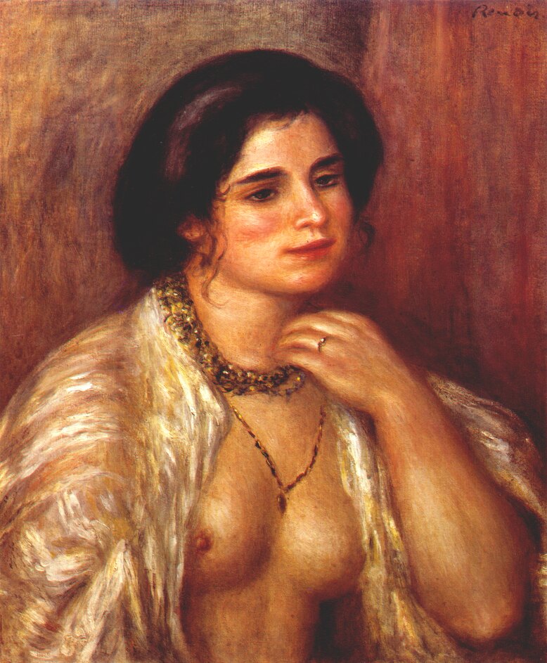 Gabrielle with bare breasts (1907) - Pierre-Auguste Renoir Tablo
