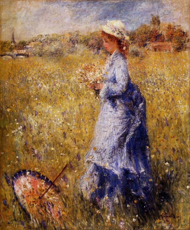 Girl Gathering Flowers (1872) - Pierre-Auguste Renoir Tablo
