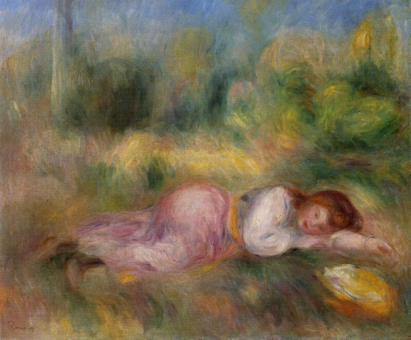 Girl Streched out on the Grass (1890) - Pierre-Auguste Renoir Tablo