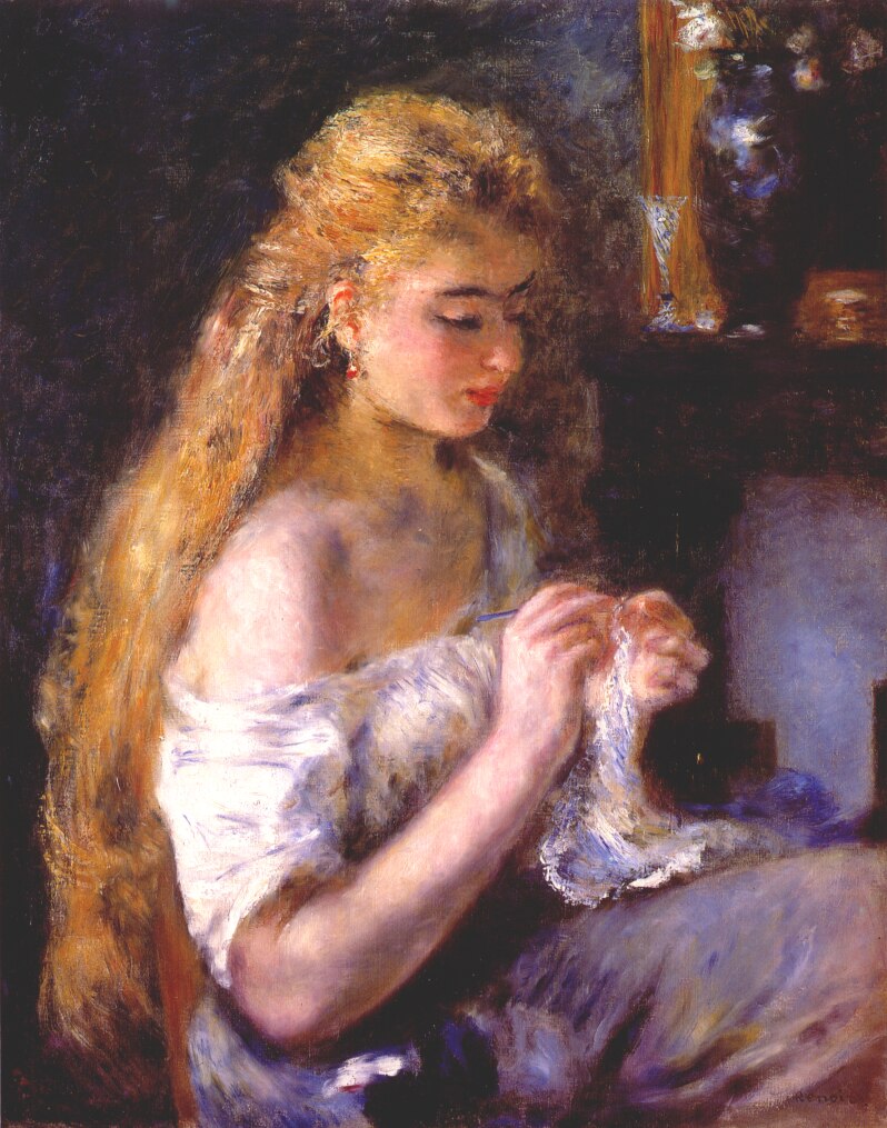Girl crocheting (1875) - Pierre-Auguste Renoir Tablo