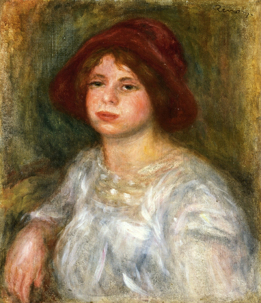 Girl in a Red Hat (1913) - Pierre-Auguste Renoir Tablo