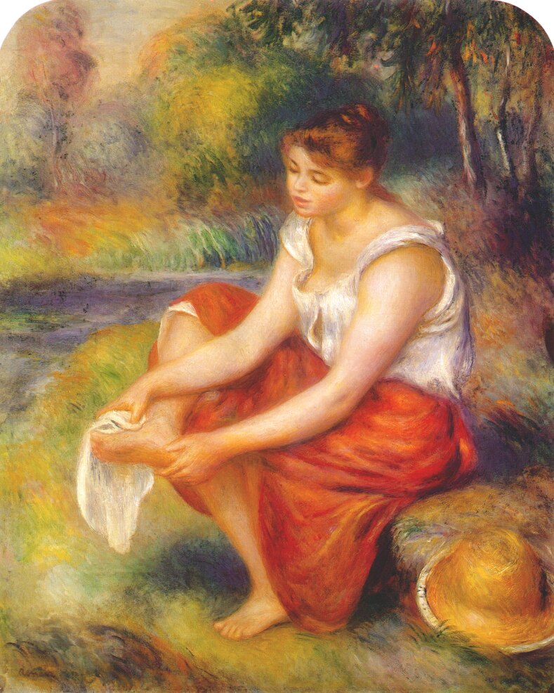 Girl wiping her feet (1890) - Pierre-Auguste Renoir Tablo