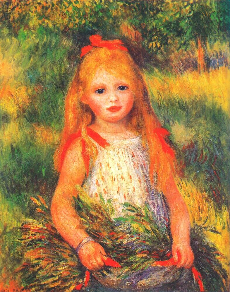 Girl with Flowers (1888) - Pierre-Auguste Renoir Tablo