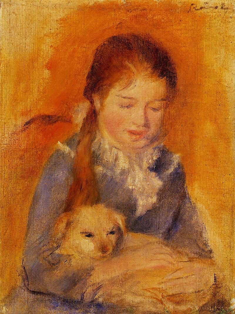 Girl with a Dog (1875) - Pierre-Auguste Renoir Tablo