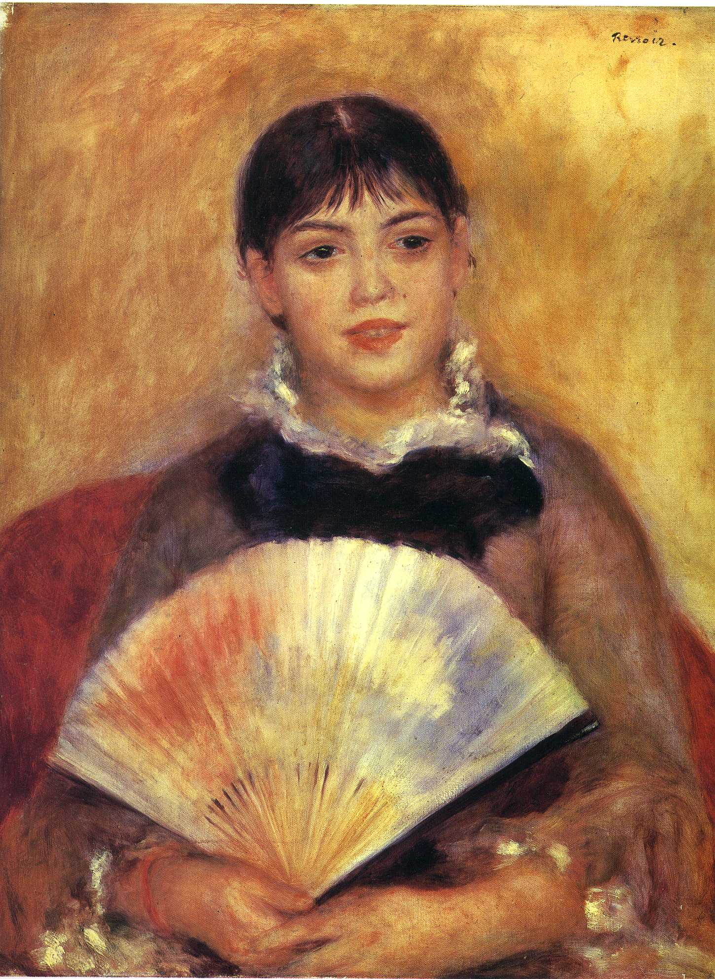 Girl with a Fan ( Alphonsine Fournaise) (1880) - Pierre-Auguste Renoir Tablo