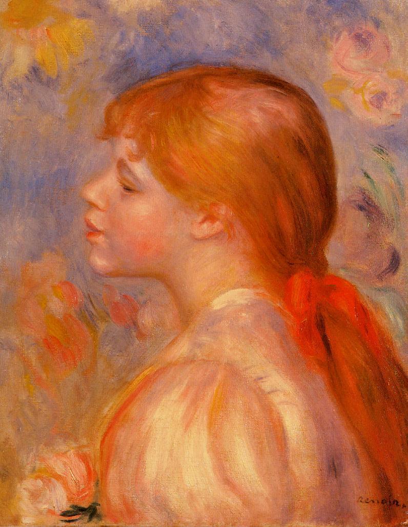 Girl with a Red Hair Ribbon (1891) - Pierre-Auguste Renoir Tablo