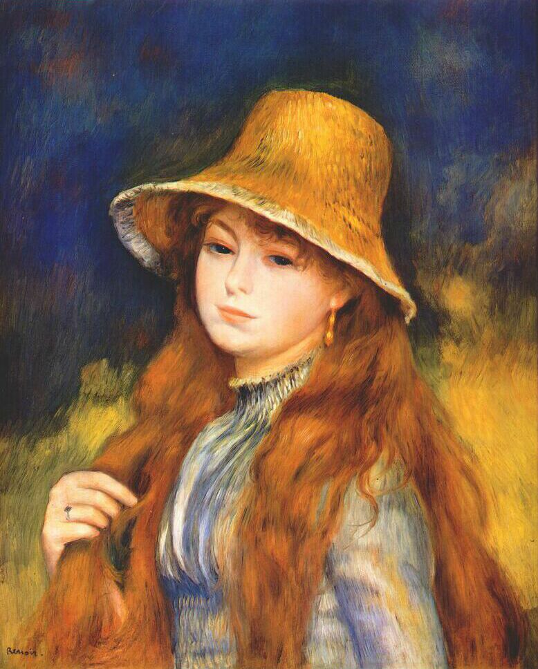Girl with a straw hat (1884) - Pierre-Auguste Renoir Tablo