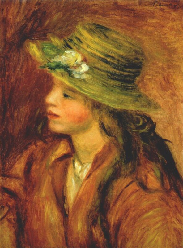 Girl with a straw hat (1908) - Pierre-Auguste Renoir Tablo
