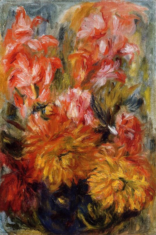 Gladiolas in a Blue Vase - Pierre-Auguste Renoir Tablo