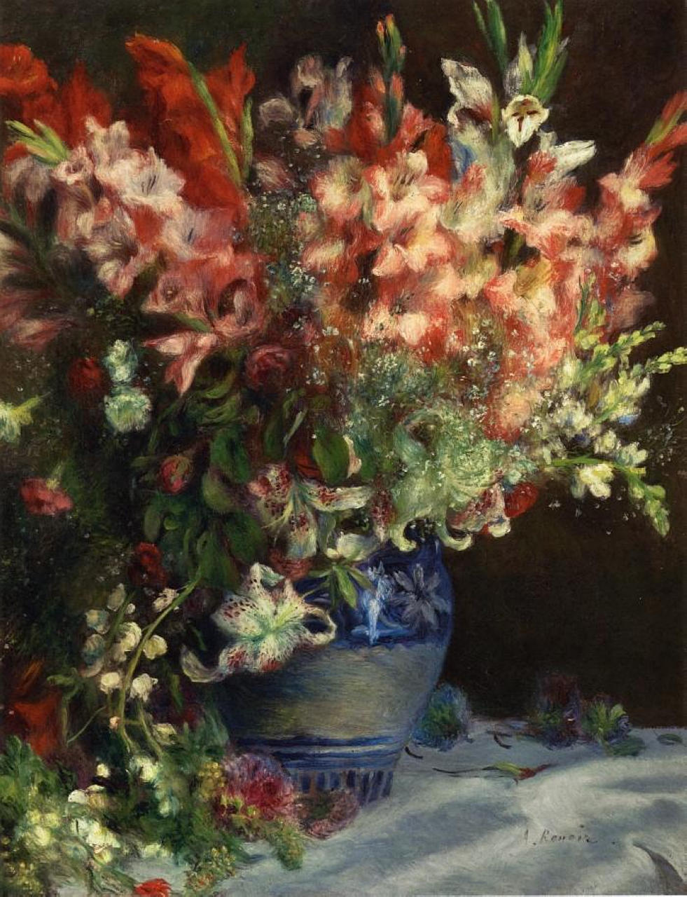 Gladiolas in a Vase (1874) - Pierre-Auguste Renoir Tablo