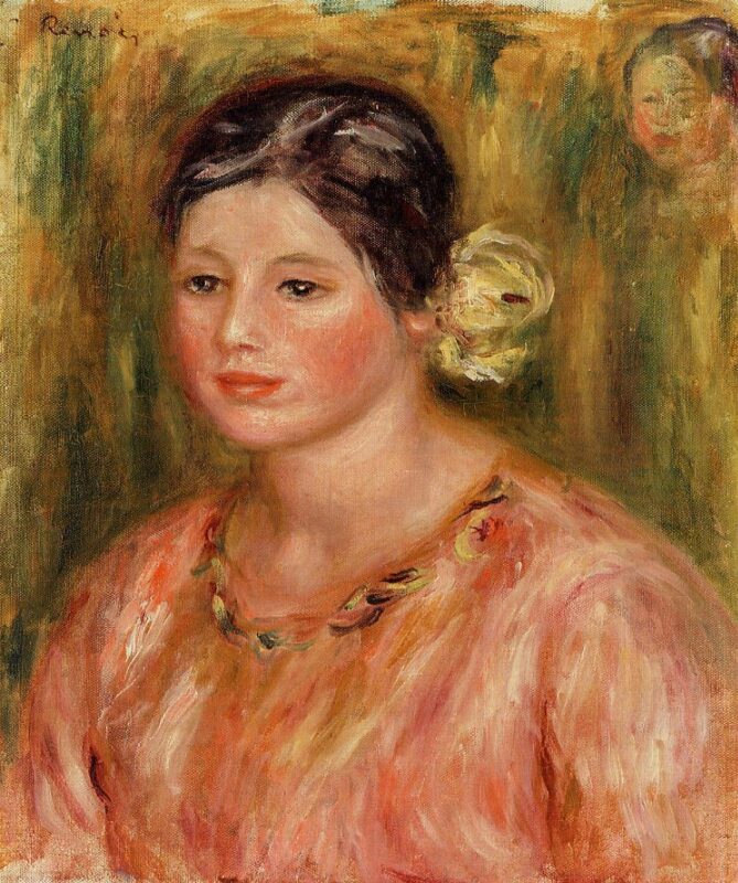 Head of a Young Girl in Red (1916) - Pierre-Auguste Renoir Tablo