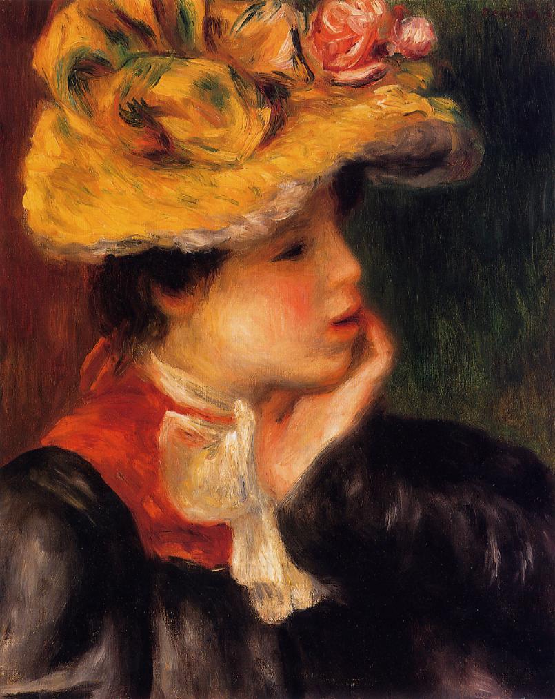 Head of a Young Woman (Yellow Hat) (1894) – Pierre-Auguste Renoir Tablo