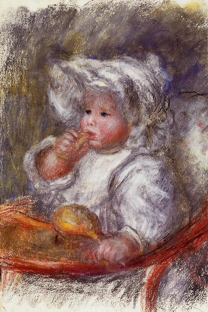 Jean Renoir in a Chair (Child with a Biscuit) (1895) - Pierre-Auguste Renoir Tablo