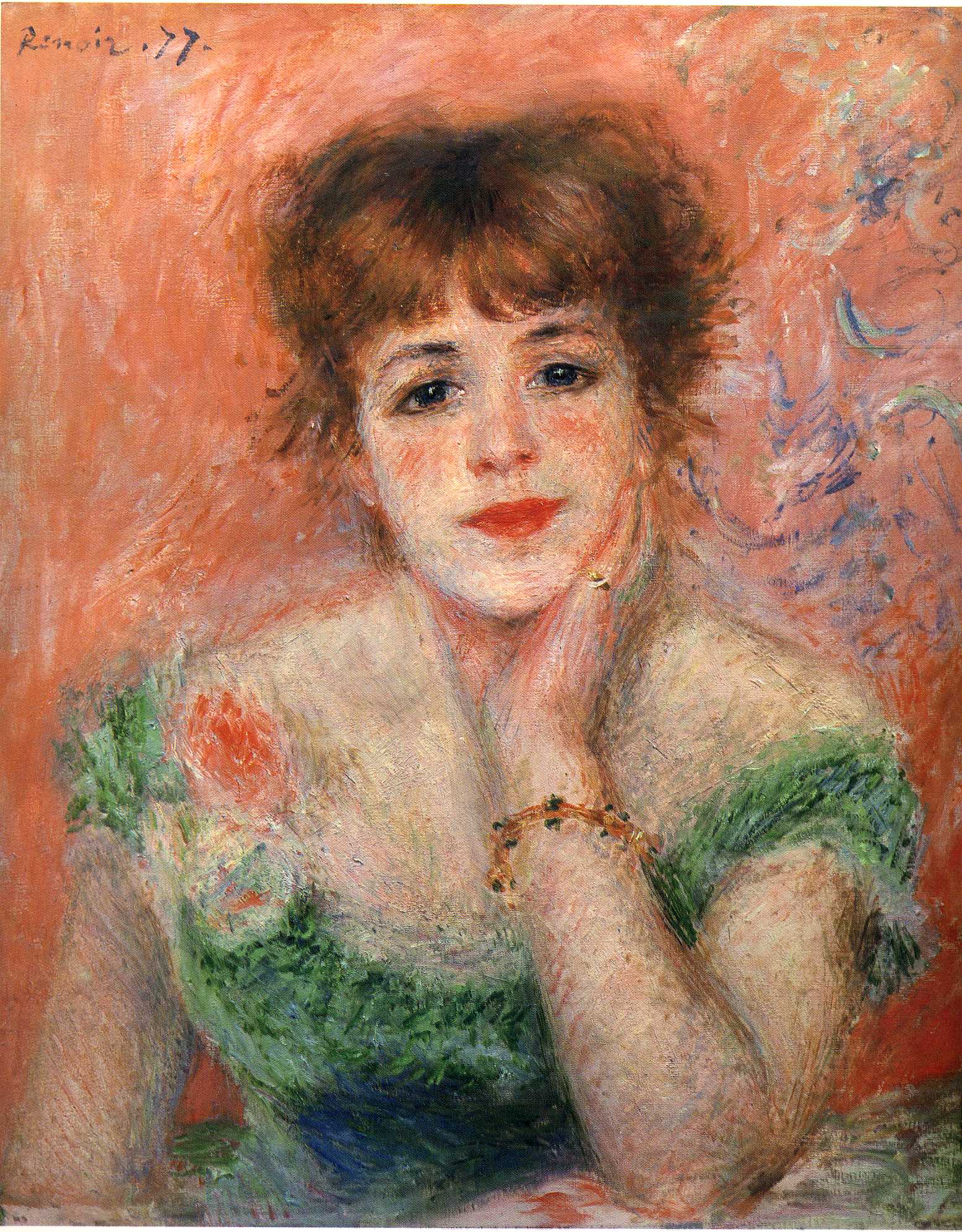 Jeanne Samary in a Low Necked Dress (1877) - Pierre-Auguste Renoir Tablo