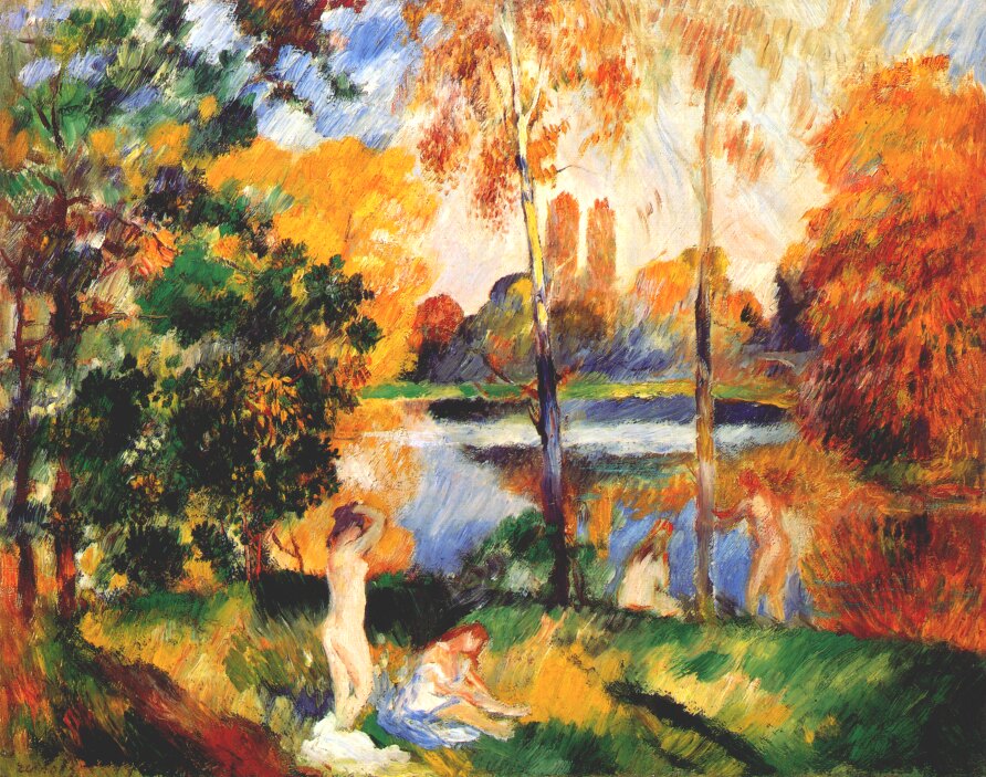 Landscape with female bathers (1885) - Pierre-Auguste Renoir Tablo