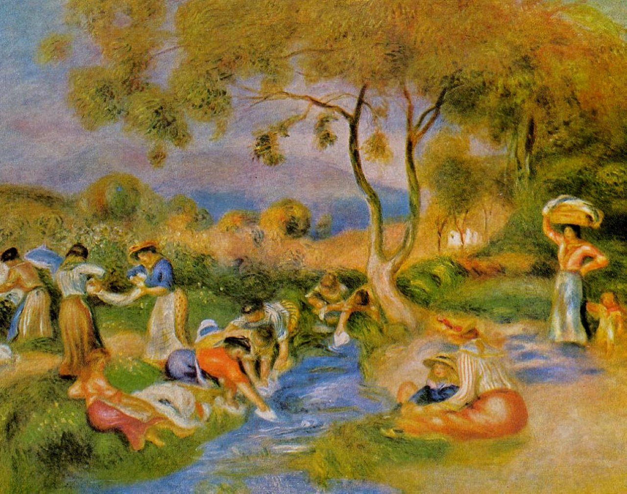 Laundresses at Cagnes (1912) - Pierre-Auguste Renoir Tablo
