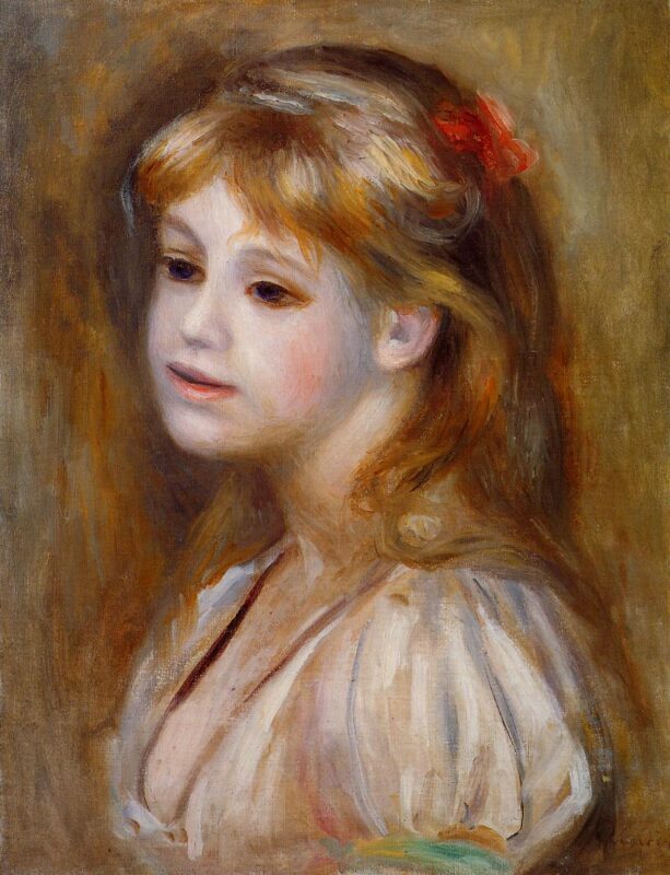 Little Girl with a Red Hair Knot (1890) - Pierre-Auguste Renoir Tablo