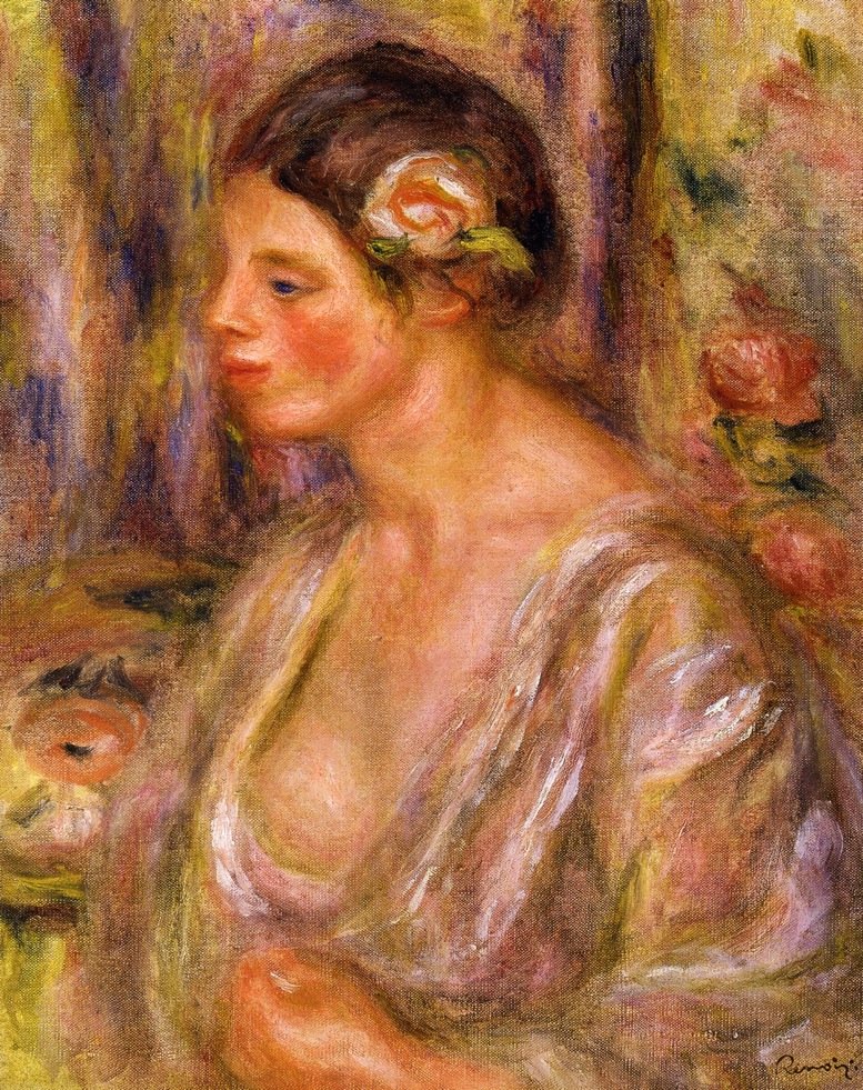 Madeline wearing a Rose (1916) - Pierre-Auguste Renoir Tablo