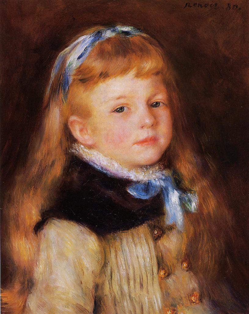 Mademoiselle Grimprel in a Blue Ribbon (1880) – Pierre-Auguste Renoir Tablo