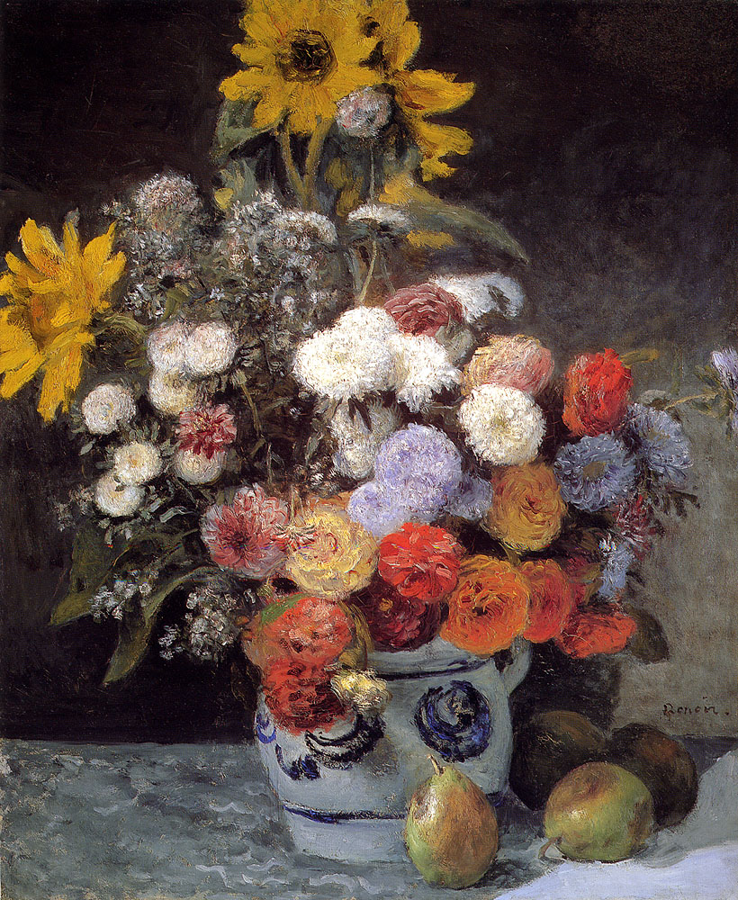 Mixed Flowers In An Earthware Pot (1869) - Pierre-Auguste Renoir Tablo