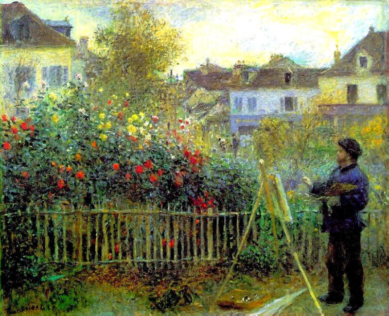 Monet painting in his garden at Argenteuil (1873) - Pierre-Auguste Renoir Tablo