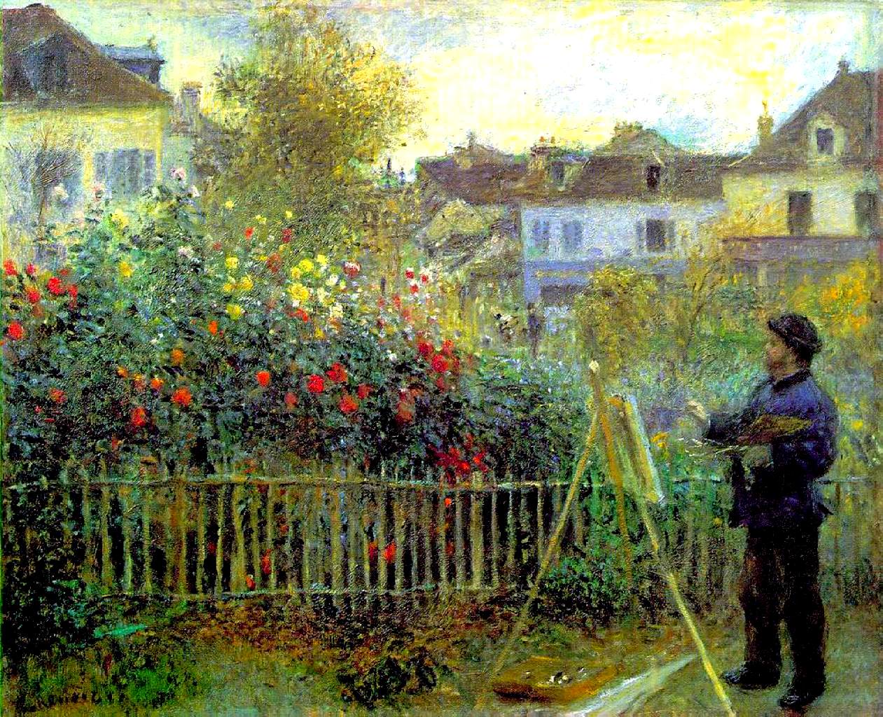 Monet painting in his garden at Argenteuil (1873) - Pierre-Auguste Renoir Tablo