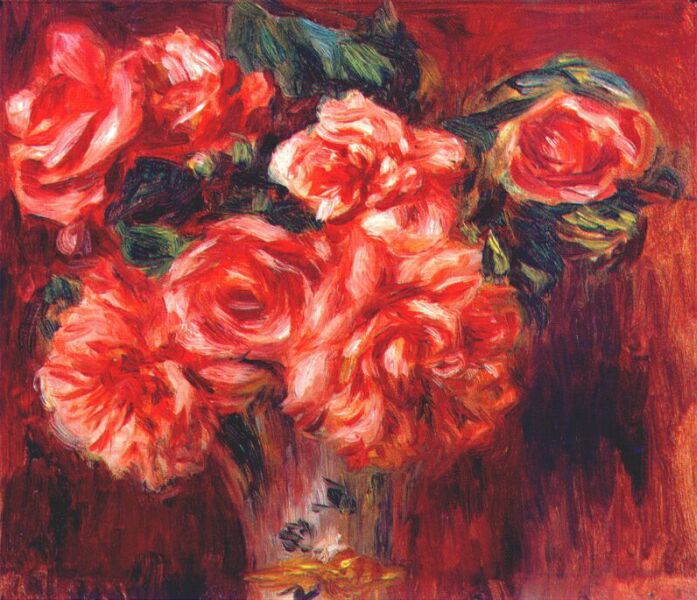 Moss roses (1890) - Pierre-Auguste Renoir Tablo
