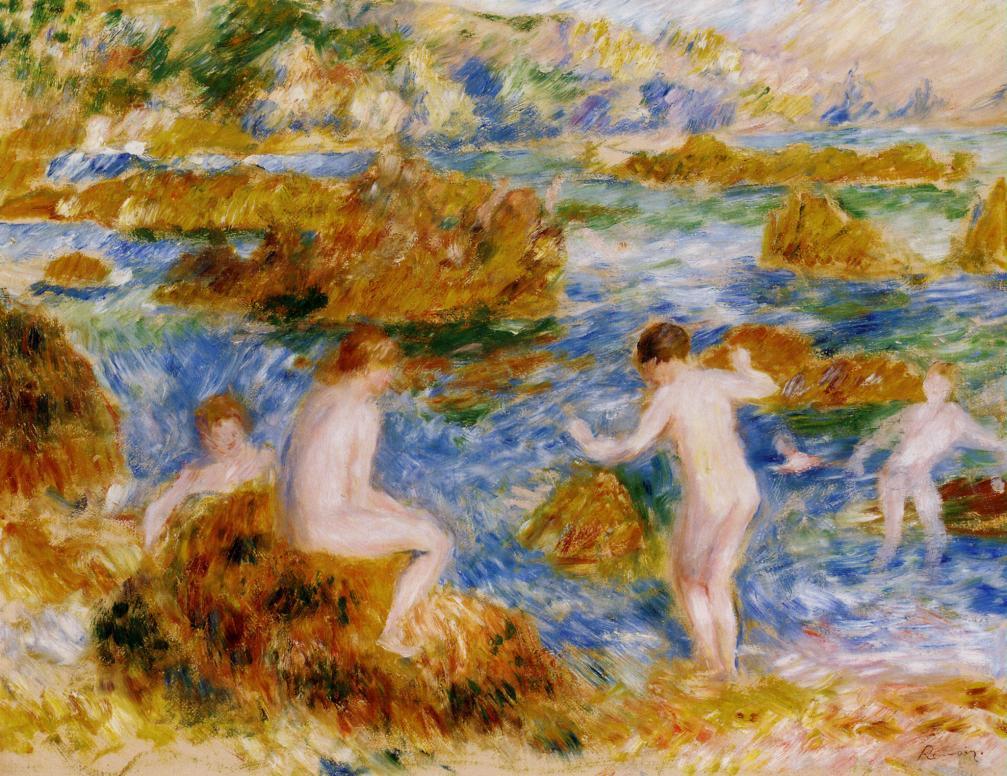 Nude Boys on the Rocks at Guernsey (1883) - Pierre-Auguste Renoir Tablo