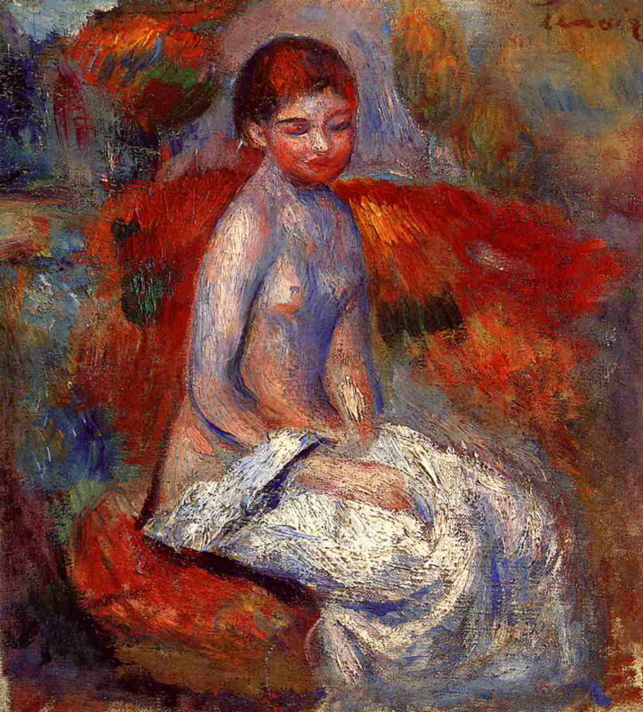 Nude Seated in a Landscape – Pierre-Auguste Renoir Tablo