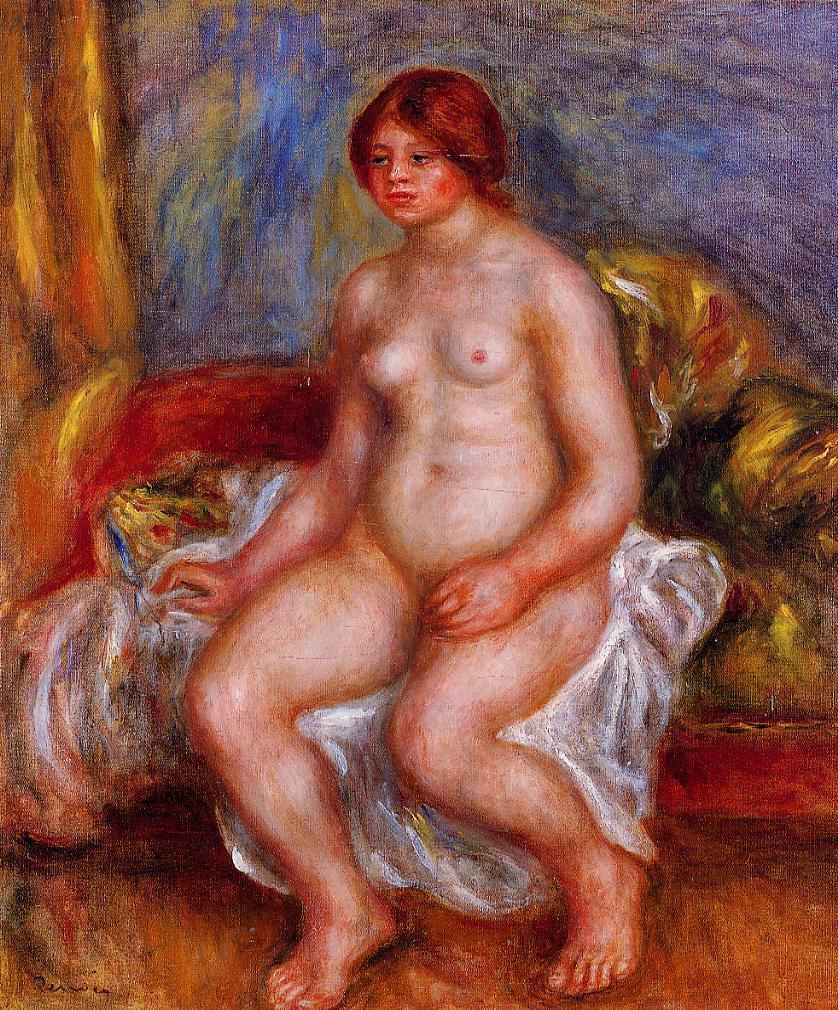Nude Woman on Green Cushions (1909) - Pierre-Auguste Renoir Tablo