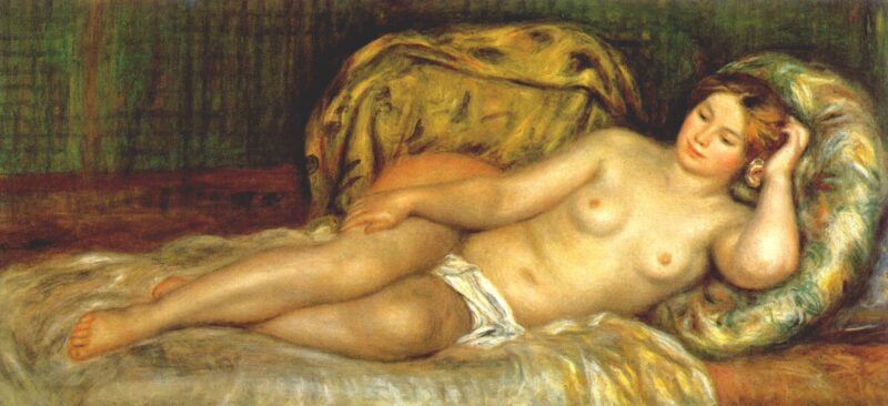 Nude reclining on cushions (1907) - Pierre-Auguste Renoir Tablo