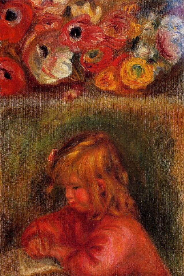 Portrait of Coco and Flowers (1905) - Pierre-Auguste Renoir Tablo
