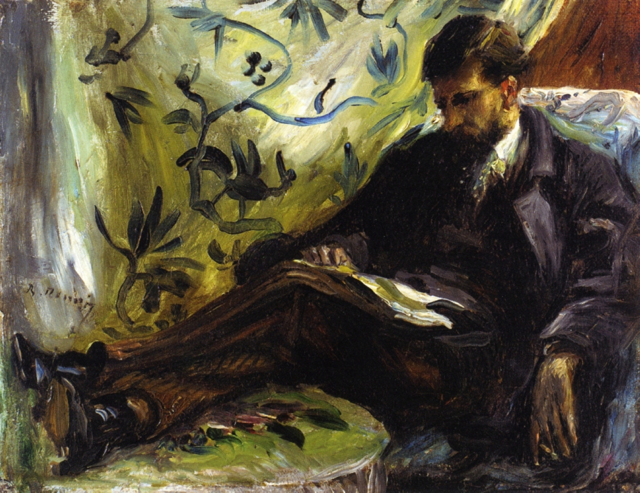 Portrait of Edmond Maitre (The Reader) (1871) - Pierre-Auguste Renoir Tablo