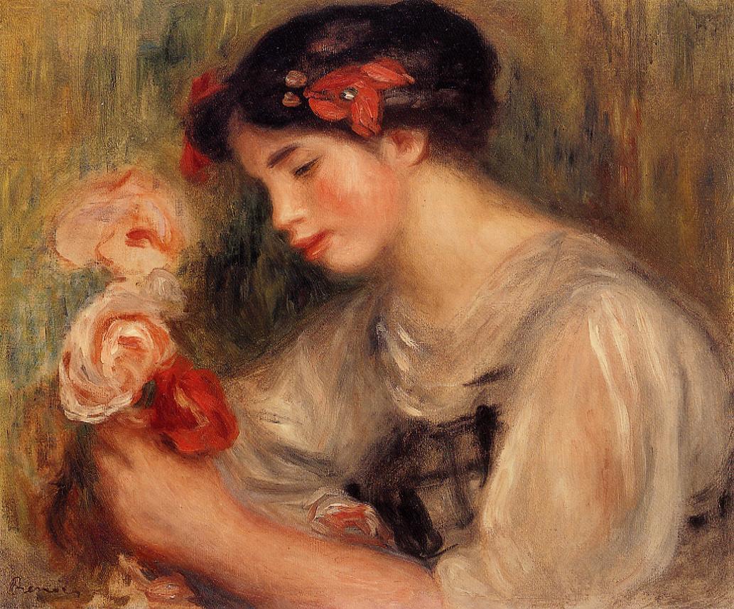 Portrait of Gabrielle (Young Girl with Flowers) (1900) – Pierre-Auguste Renoir Tablo