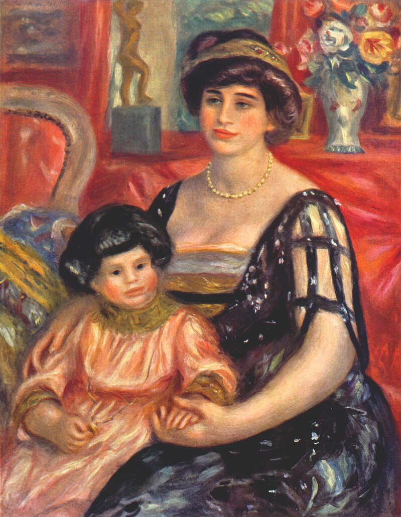 Portrait of Madame Duberville with Her Son Henri (1910) - Pierre-Auguste Renoir Tablo