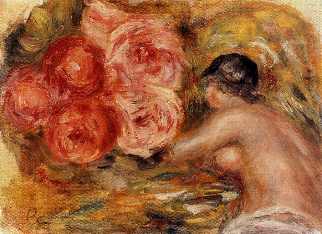 Roses and Study of Gabrielle (1915) - Pierre-Auguste Renoir Tablo