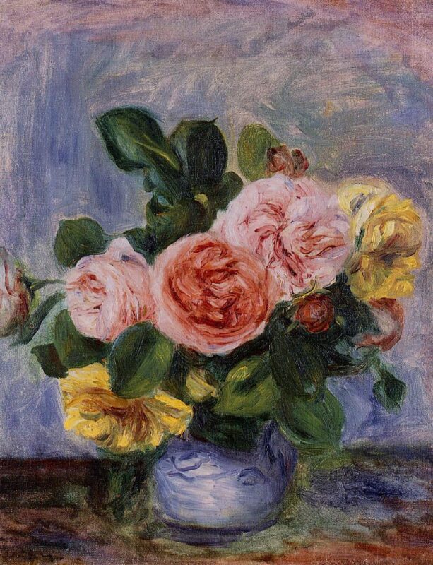 Roses in a Vase - Pierre-Auguste Renoir Tablo