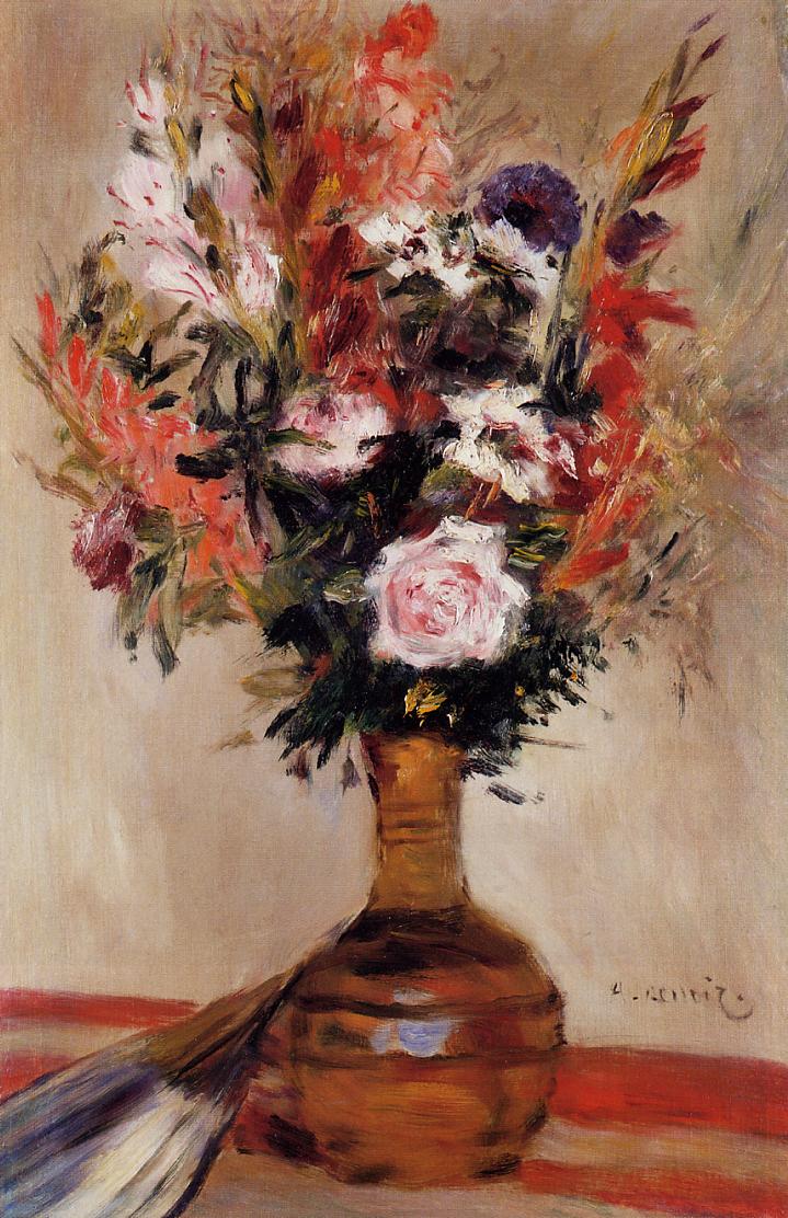 Roses in a Vase (1872) - Pierre-Auguste Renoir Tablo