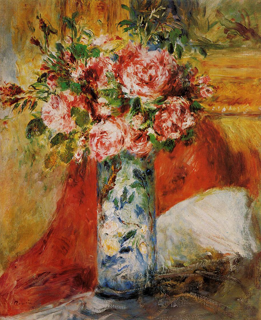 Roses in a Vase (1876) - Pierre-Auguste Renoir Tablo