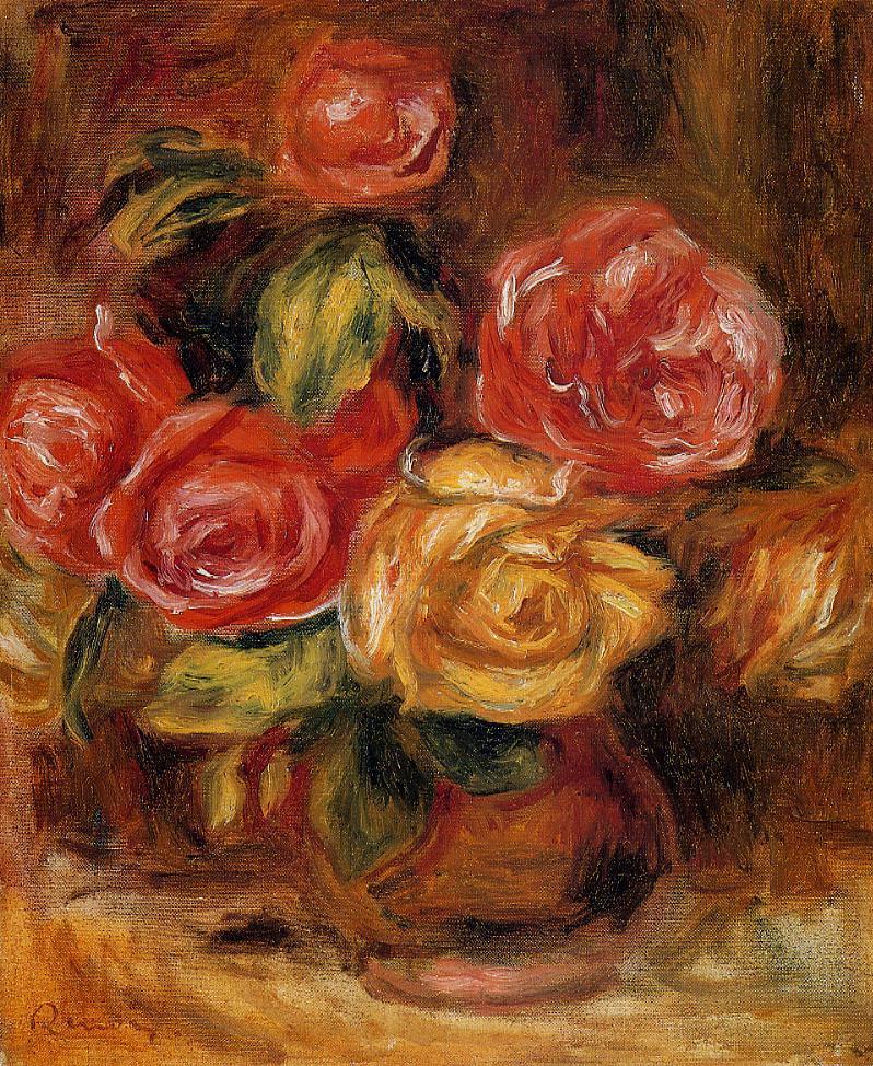 Roses in a Vase (1895) - Pierre-Auguste Renoir Tablo