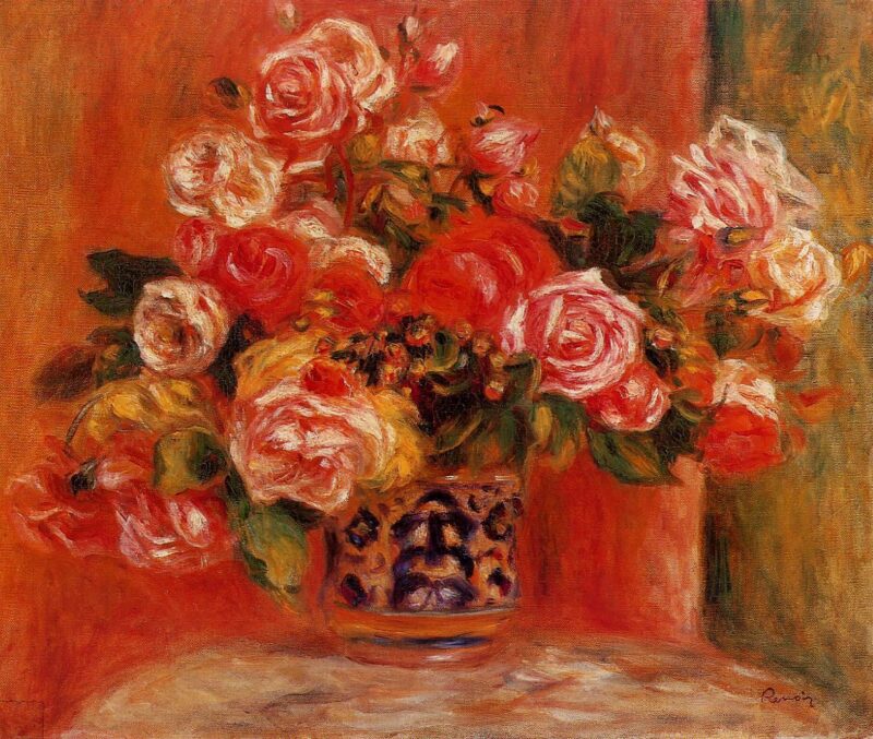 Roses in a Vase (1914) - Pierre-Auguste Renoir Tablo