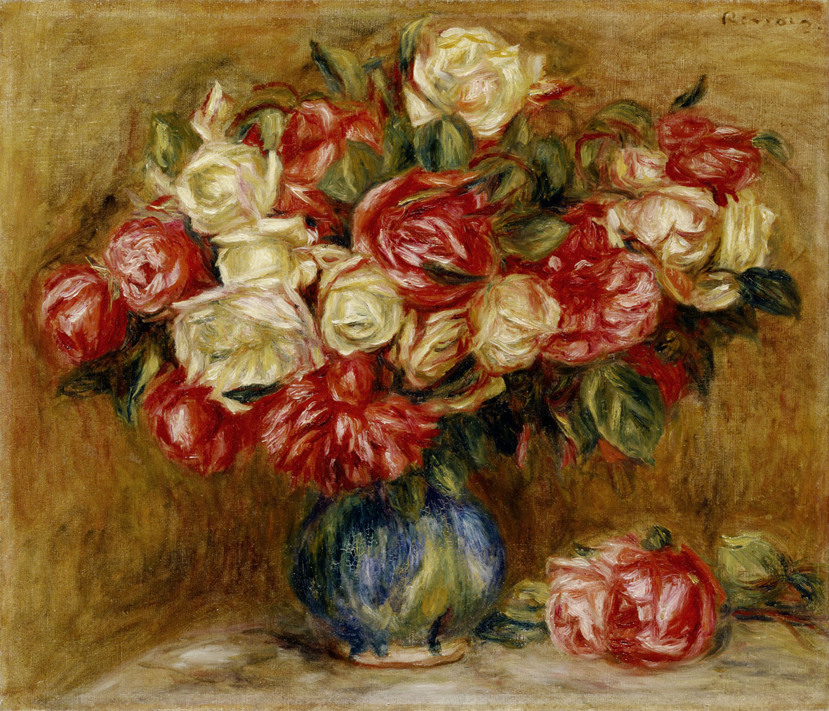 Roses in a vase (1900) - Pierre-Auguste Renoir Tablo