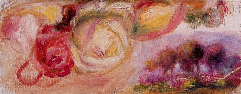 Roses with a Landscape (1912) - Pierre-Auguste Renoir Tablo